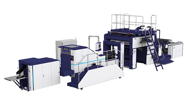 Máquina para fabricação de sacos de papel kraft com alças chatas dobradas