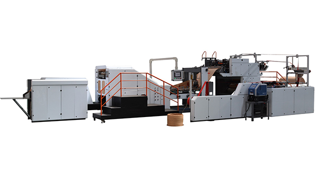 Máquina para fabricação de sacos de papel kraft com alças torcidas
