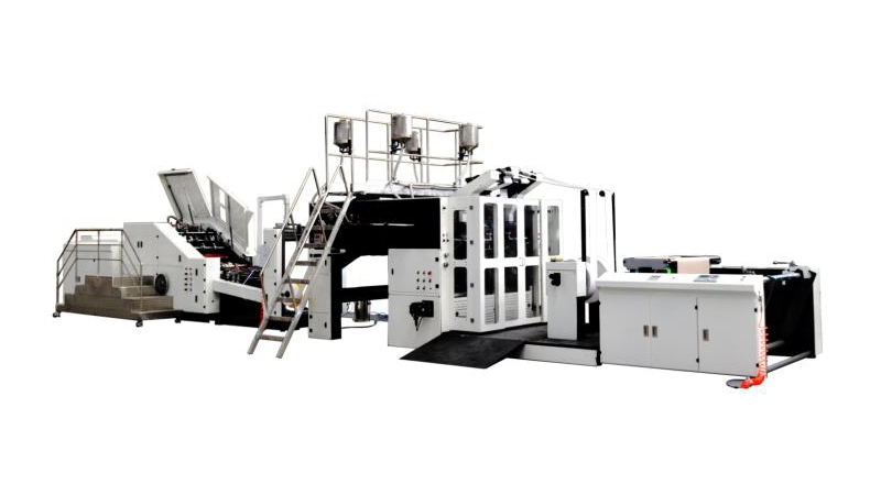 Máquina automática para fabricar sacos de papel com alças chatas dobradas ou verticais