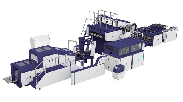 Máquina automática para fabricação de sacos de papel kraft com aba e alças torcidas/chatas