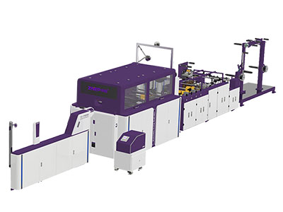 Máquina para fabricação de sacos de papel kraft com alimentação por rolo, corte em J, alças torcidas/planas e dobra superior
