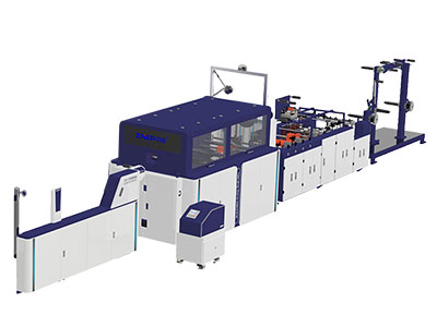 Máquina automática para fabricação de sacos de papel kraft com aba e alças torcidas/chatas