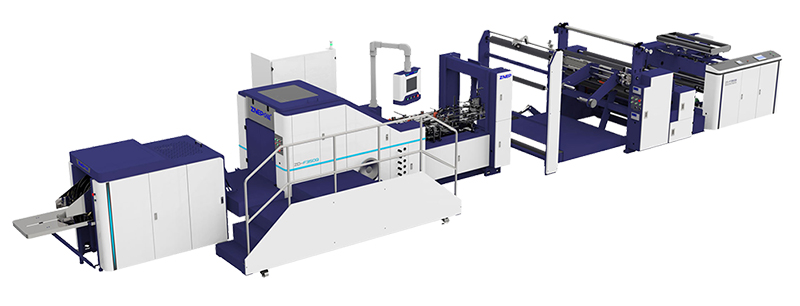 Máquina para fabricação de sacos de papel kraft com alça vazada