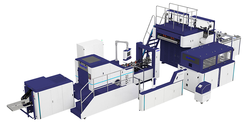 Máquina para fabricação de sacos de papel kraft com alças torcidas (abertura por grampo lateral na base)