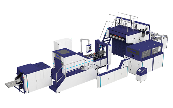 Máquina para fabricação de sacos de papel kraft com alças torcidas (abertura por grampo lateral na base)